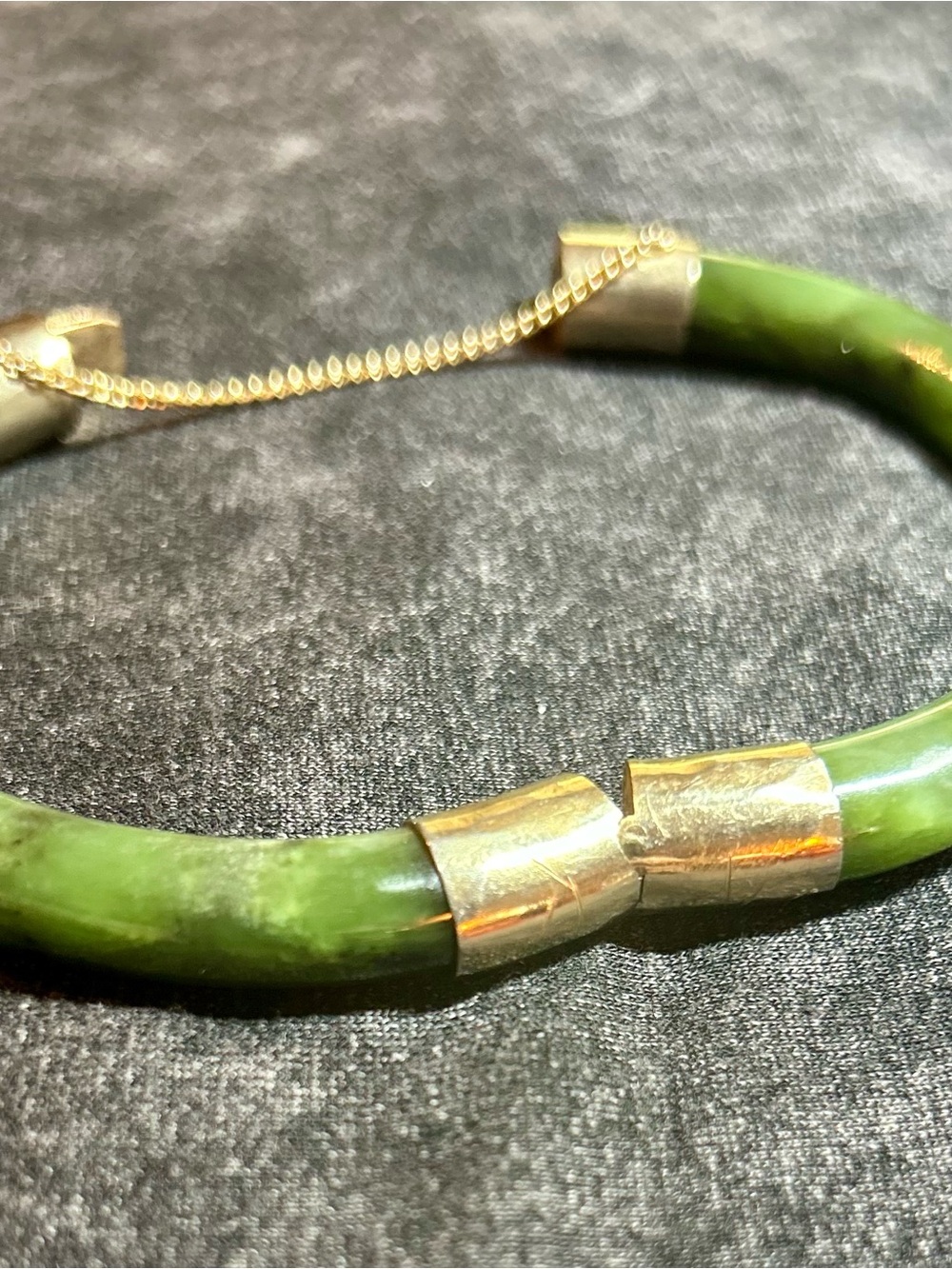 Vintage Chinese Green Jade Segmented Hinged Bangle Bracelet Safety Chain 44.64g